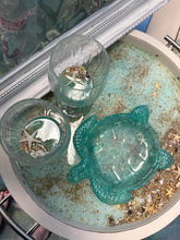 Load image into Gallery viewer, Mon FEb 26 11am  Resin Pour Sea Glass Wine Glass and Matching Sea Turtle Bowl
