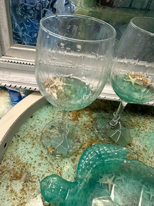Sun April 14 11 am Resin Sea Glass Wine Glasses and Sea Turtle Bowl.