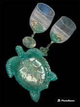 Load image into Gallery viewer, Sun April 14 11 am Resin Sea Glass Wine Glasses and Sea Turtle Bowl.
