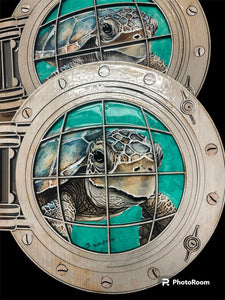 Sun May 12 11am 12" Bohdi The Sea Turtle Wood Resin Porthole Class