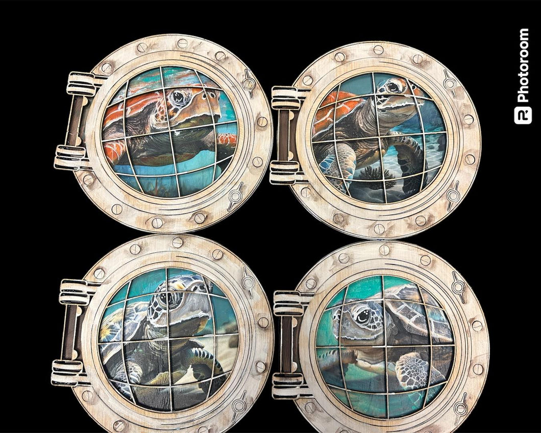 ONLINE WORKSHOP Set of 4 Sea Turtle Portholes