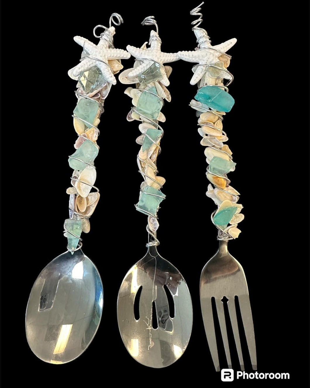 ONLINE CLASS Seashell, Sea Glass, Starfish, Resin 3 Piece Serving Utensils