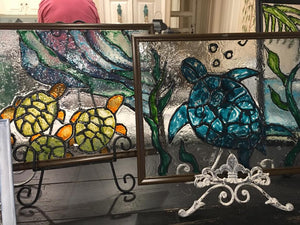 Sat Aug 2 11am 11x14 Sea Turtle Stain Glass Workshop