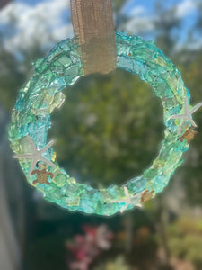 Sun Oct 26 11am Large Sea Glass Resin Fairy Light Wreath