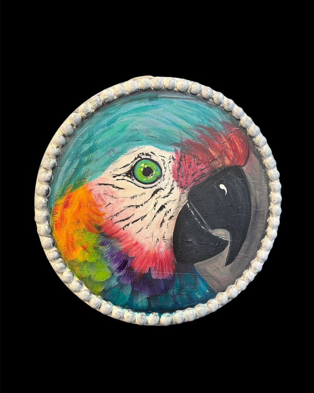 Sun Aug 10 11 am  Large Parrot Wood Bead Canvas
