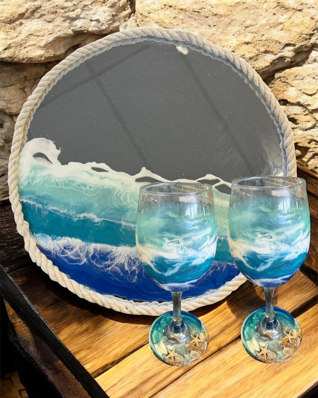 Sat Sept 6 11am Wine Glass and Tray UV Ocean Resin Pour Workshop