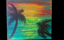 Load image into Gallery viewer, Sat Sept 27 11am Tropical Sunrise with silhouette Palms 12x12

